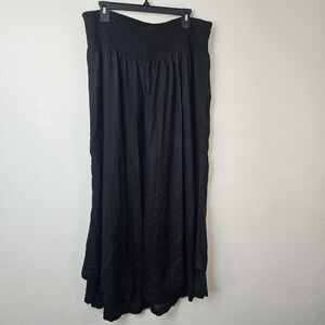 The Pyramid Collection Wide Leg Smocked elastic waist pants XL Black Lagenlook